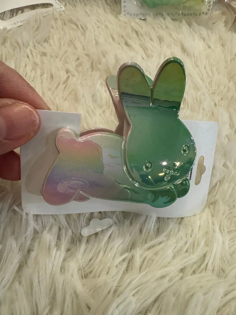 Miffy large Green bunny hair claw clip with iridescent rainbow effect